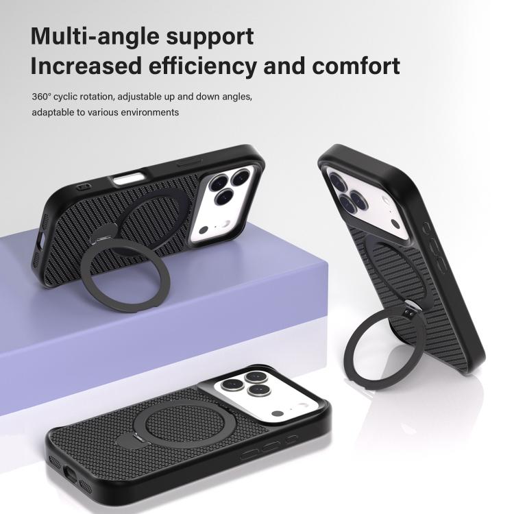 Capa de telemóvel com suporte MagSafe 360 em textura de fibra de carbono, Para iPhone 17 Pro Max