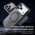 Capa de telemóvel com suporte MagSafe 360 em textura de fibra de carbono, Para iPhone 17 Pro Max