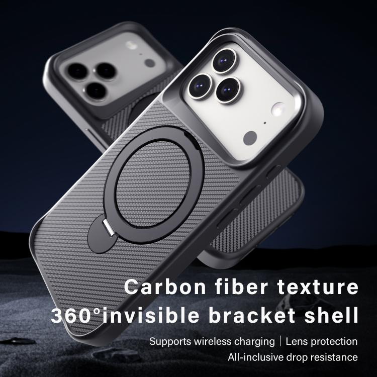 Capa de telemóvel com suporte MagSafe 360 em textura de fibra de carbono, Para iPhone 17 Pro Max
