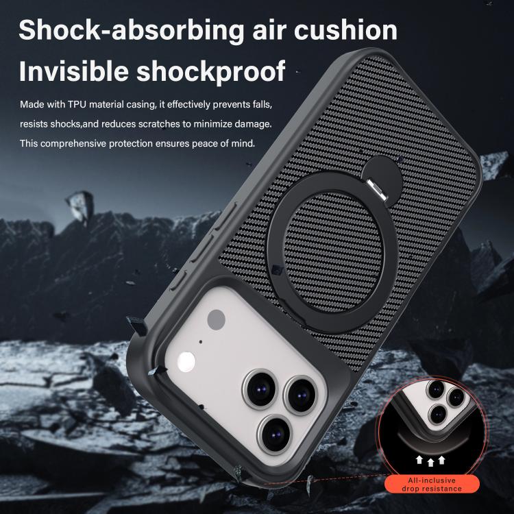 Capa de telemóvel com suporte MagSafe 360 em textura de fibra de carbono, Para iPhone 17 Pro Max
