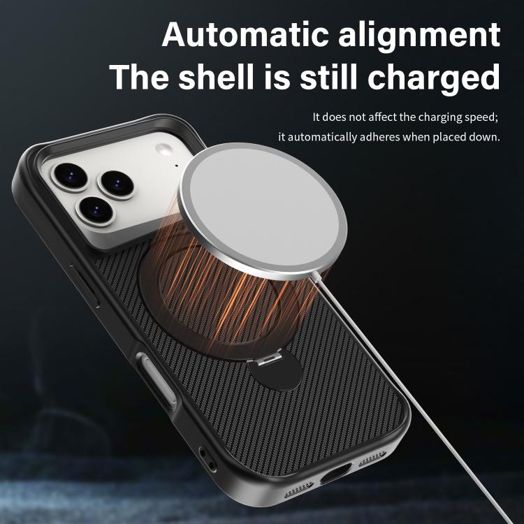 Capa de telemóvel com suporte MagSafe 360 em textura de fibra de carbono, Para iPhone 17 Pro Max