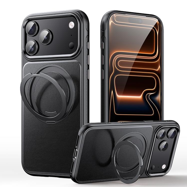 Capa de telemóvel com suporte magnético rotativo 360 graus e textura de pele, Para iPhone 17 Pro Max, Para iPhone 17 Pro, Para iPhone 17, Para iPhone Air, Para iPhone 16 Pro Max, Para iPhone 16 Pro, Para iPhone 16 Plus, Para iPhone 16