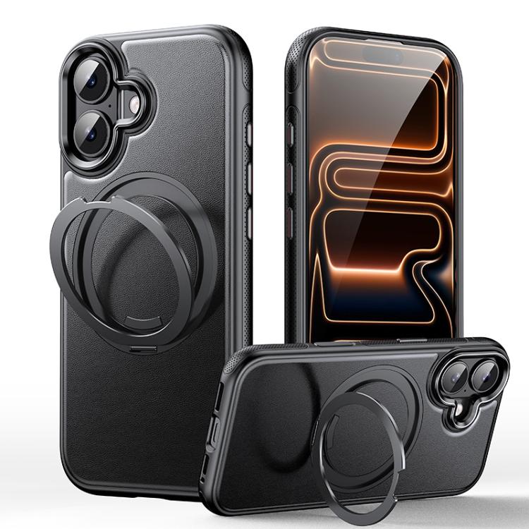 Capa de telemóvel com suporte magnético rotativo 360 graus e textura de pele, Para iPhone 17 Pro Max, Para iPhone 17 Pro, Para iPhone 17, Para iPhone Air, Para iPhone 16 Pro Max, Para iPhone 16 Pro, Para iPhone 16 Plus, Para iPhone 16