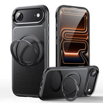 Capa de telemóvel com suporte magnético rotativo 360 graus e textura de pele, Para iPhone 17 Pro Max, Para iPhone 17 Pro, Para iPhone 17, Para iPhone Air, Para iPhone 16 Pro Max, Para iPhone 16 Pro, Para iPhone 16 Plus, Para iPhone 16