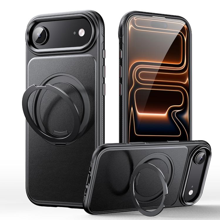 Capa de telemóvel com suporte magnético rotativo 360 graus e textura de pele, Para iPhone 17 Pro Max, Para iPhone 17 Pro, Para iPhone 17, Para iPhone Air, Para iPhone 16 Pro Max, Para iPhone 16 Pro, Para iPhone 16 Plus, Para iPhone 16