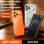 Capa de telemóvel com suporte magnético rotativo 360 graus e textura de pele, Para iPhone 17 Pro Max, Para iPhone 17 Pro, Para iPhone 17, Para iPhone Air, Para iPhone 16 Pro Max, Para iPhone 16 Pro, Para iPhone 16 Plus, Para iPhone 16