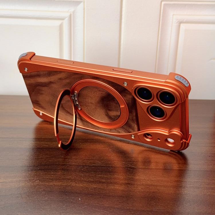 Capa de telemóvel MagSafe com suporte rotativo 360 graus sem moldura em metal de nogueira, Para iPhone 17 Pro Max, Para iPhone 17 Pro
