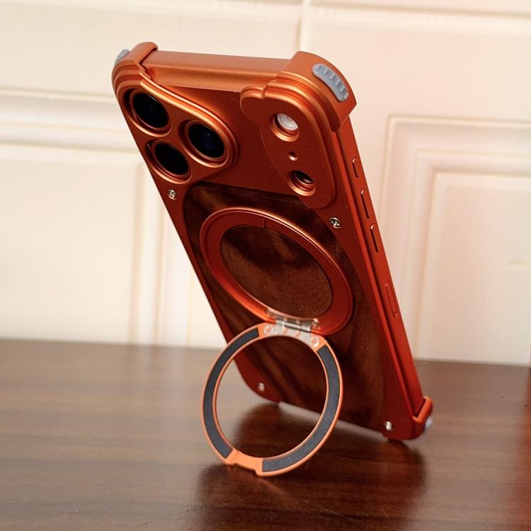 Capa de telemóvel MagSafe com suporte rotativo 360 graus sem moldura em metal de nogueira, Para iPhone 17 Pro Max, Para iPhone 17 Pro
