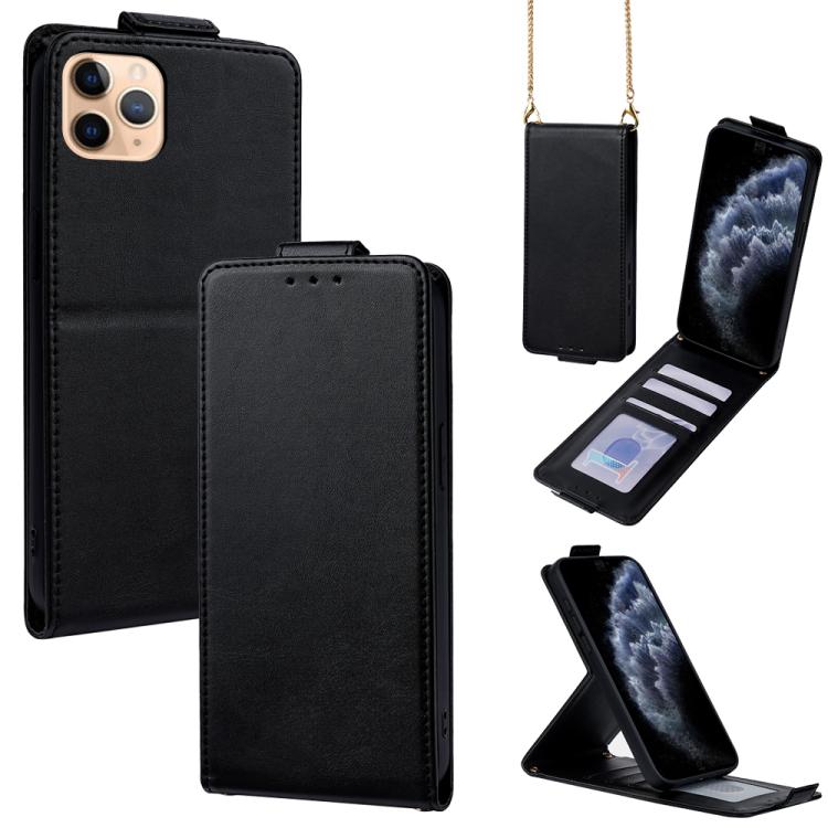 Capa de Telefone em Pele Vegana de Cor Sólida com Fecho Vertical e Corrente Transversal, Para iPhone 11 Pro Max, Para iPhone 11, Para iPhone 11 Pro