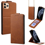 Capa de Telefone em Pele Vegana de Cor Sólida com Fecho Vertical e Corrente Transversal, Para iPhone 11 Pro Max, Para iPhone 11, Para iPhone 11 Pro