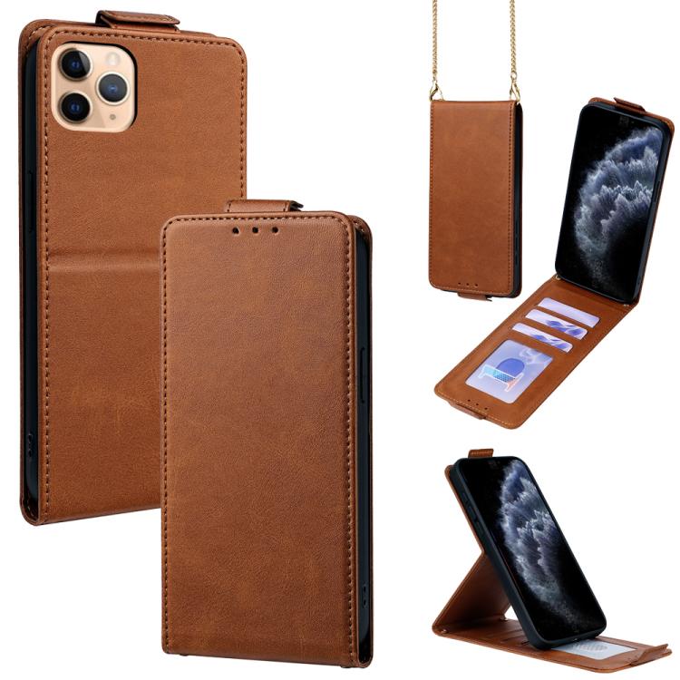Capa de Telefone em Pele Vegana de Cor Sólida com Fecho Vertical e Corrente Transversal, Para iPhone 11 Pro Max, Para iPhone 11, Para iPhone 11 Pro