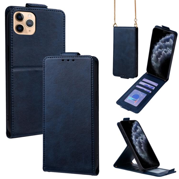 Capa de Telefone em Pele Vegana de Cor Sólida com Fecho Vertical e Corrente Transversal, Para iPhone 11 Pro Max, Para iPhone 11, Para iPhone 11 Pro