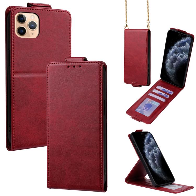 Capa de Telefone em Pele Vegana de Cor Sólida com Fecho Vertical e Corrente Transversal, Para iPhone 11 Pro Max, Para iPhone 11, Para iPhone 11 Pro