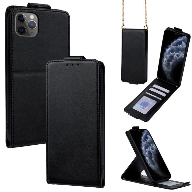 Capa de Telefone em Pele Vegana de Cor Sólida com Fecho Vertical e Corrente Transversal, Para iPhone 11 Pro Max, Para iPhone 11, Para iPhone 11 Pro