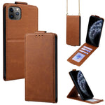 Capa de Telefone em Pele Vegana de Cor Sólida com Fecho Vertical e Corrente Transversal, Para iPhone 11 Pro Max, Para iPhone 11, Para iPhone 11 Pro