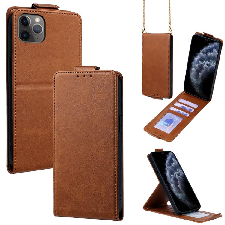 Capa de Telefone em Pele Vegana de Cor Sólida com Fecho Vertical e Corrente Transversal, Para iPhone 11 Pro Max, Para iPhone 11, Para iPhone 11 Pro