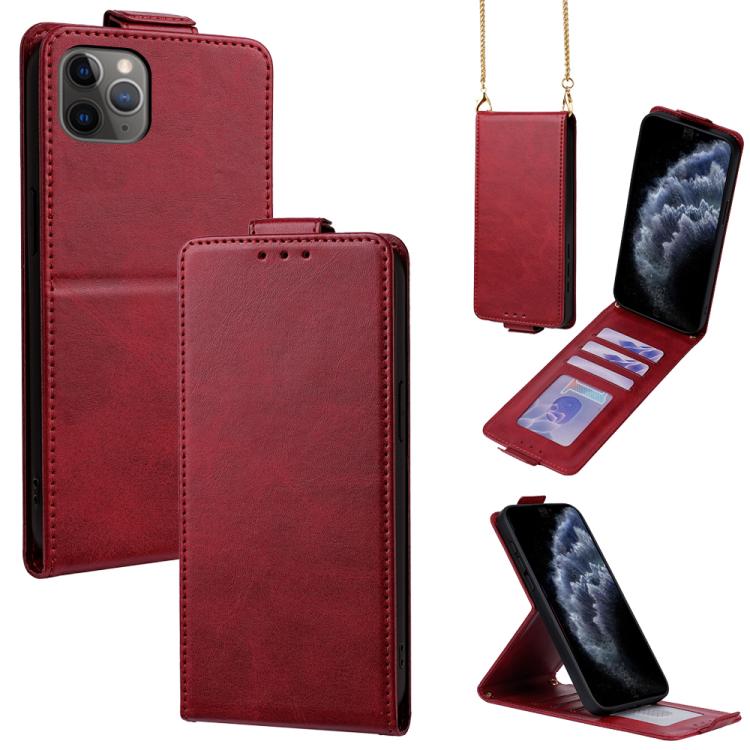 Capa de Telefone em Pele Vegana de Cor Sólida com Fecho Vertical e Corrente Transversal, Para iPhone 11 Pro Max, Para iPhone 11, Para iPhone 11 Pro