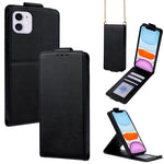 Capa de Telefone em Pele Vegana de Cor Sólida com Fecho Vertical e Corrente Transversal, Para iPhone 11 Pro Max, Para iPhone 11, Para iPhone 11 Pro