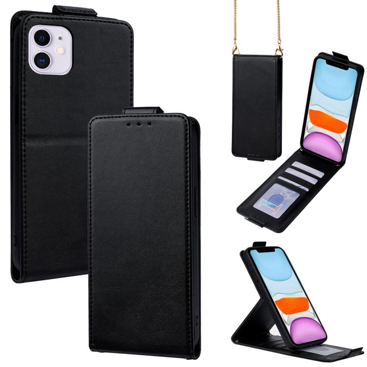 Capa de Telefone em Pele Vegana de Cor Sólida com Fecho Vertical e Corrente Transversal, Para iPhone 11 Pro Max, Para iPhone 11, Para iPhone 11 Pro
