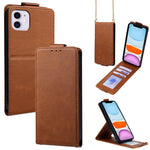 Capa de Telefone em Pele Vegana de Cor Sólida com Fecho Vertical e Corrente Transversal, Para iPhone 11 Pro Max, Para iPhone 11, Para iPhone 11 Pro