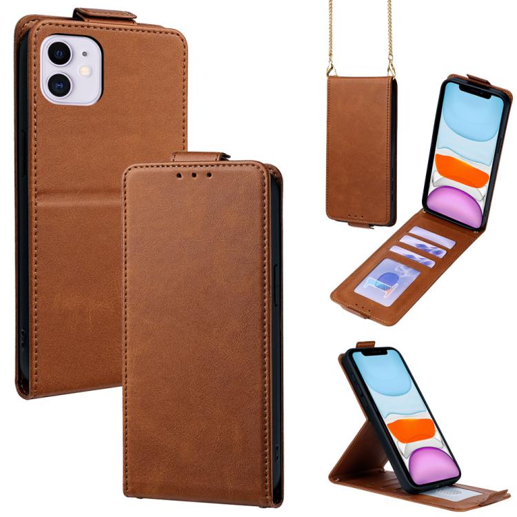 Capa de Telefone em Pele Vegana de Cor Sólida com Fecho Vertical e Corrente Transversal, Para iPhone 11 Pro Max, Para iPhone 11, Para iPhone 11 Pro