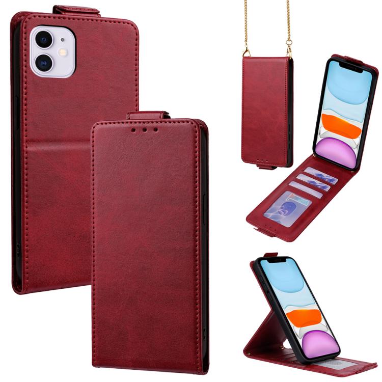 Capa de Telefone em Pele Vegana de Cor Sólida com Fecho Vertical e Corrente Transversal, Para iPhone 11 Pro Max, Para iPhone 11, Para iPhone 11 Pro