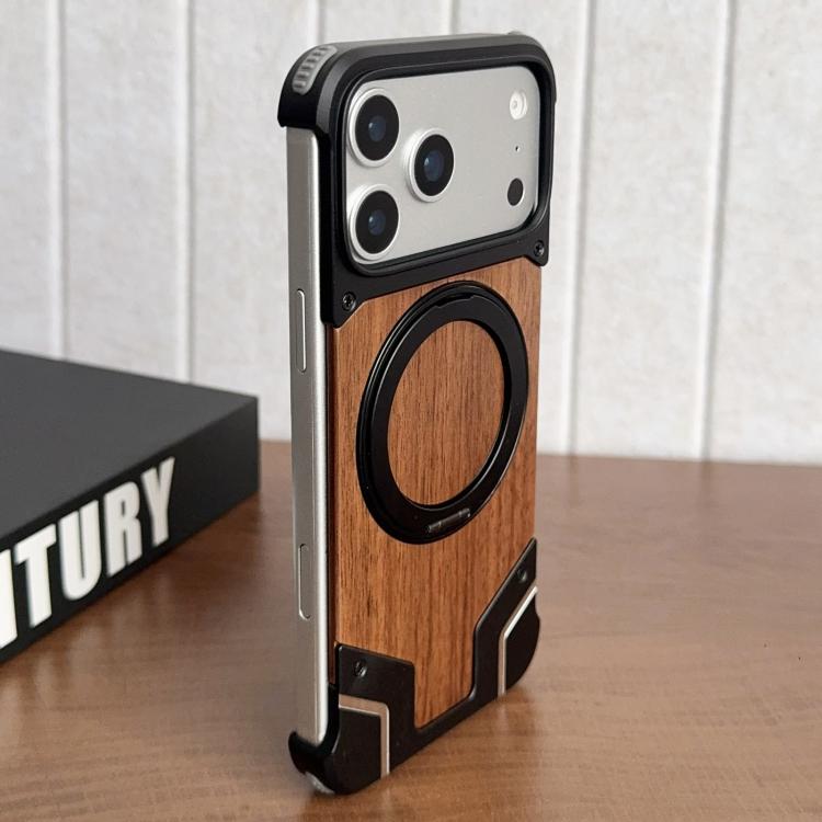 Suporte Magnético para Telefone Armor em Madeira de Nogueira Metal Sem Moldura com Rotação 360, Para iPhone 17 Pro Max, Para iPhone 17 Pro