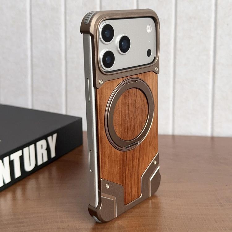 Suporte Magnético para Telefone Armor em Madeira de Nogueira Metal Sem Moldura com Rotação 360, Para iPhone 17 Pro Max, Para iPhone 17 Pro