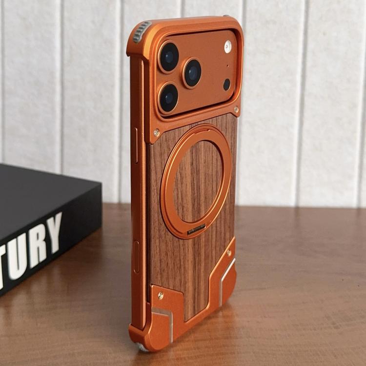 Suporte Magnético para Telefone Armor em Madeira de Nogueira Metal Sem Moldura com Rotação 360, Para iPhone 17 Pro Max, Para iPhone 17 Pro