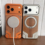 Suporte Magnético para Telefone Armor em Madeira de Nogueira Metal Sem Moldura com Rotação 360, Para iPhone 17 Pro Max, Para iPhone 17 Pro