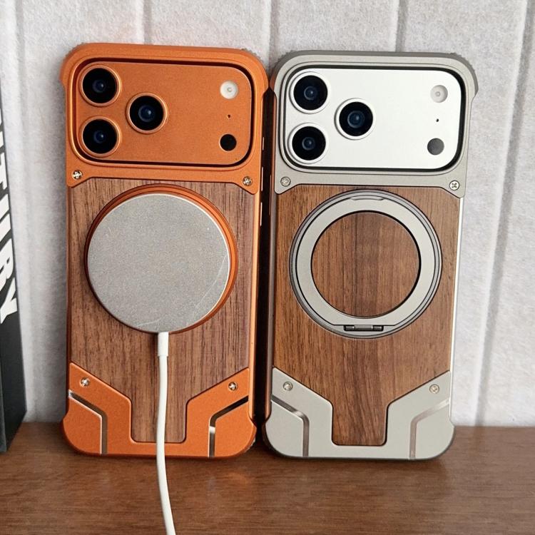 Suporte Magnético para Telefone Armor em Madeira de Nogueira Metal Sem Moldura com Rotação 360, Para iPhone 17 Pro Max, Para iPhone 17 Pro