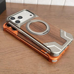 Suporte Magnético para Telefone Armor em Madeira de Nogueira Metal Sem Moldura com Rotação 360, Para iPhone 17 Pro Max, Para iPhone 17 Pro
