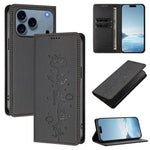 Capa de Telefone em Pele Vegana Magnética com RFID e Relevo de Gatos Fofos, Para iPhone 17e / 16e, Para iPhone 17 Pro Max, Para iPhone 17 Pro, Para iPhone 17
