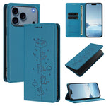 Capa de Telefone em Pele Vegana Magnética com RFID e Relevo de Gatos Fofos, Para iPhone 17e / 16e, Para iPhone 17 Pro Max, Para iPhone 17 Pro, Para iPhone 17