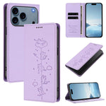 Capa de Telefone em Pele Vegana Magnética com RFID e Relevo de Gatos Fofos, Para iPhone 17e / 16e, Para iPhone 17 Pro Max, Para iPhone 17 Pro, Para iPhone 17
