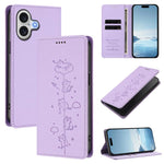 Capa de Telefone em Pele Vegana Magnética com RFID e Relevo de Gatos Fofos, Para iPhone 17e / 16e, Para iPhone 17 Pro Max, Para iPhone 17 Pro, Para iPhone 17