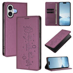 Capa de Telefone em Pele Vegana Magnética com RFID e Relevo de Gatos Fofos, Para iPhone 17e / 16e, Para iPhone 17 Pro Max, Para iPhone 17 Pro, Para iPhone 17