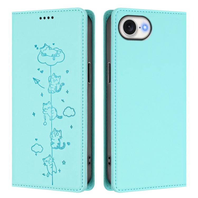 Capa de Telefone em Pele Vegana Magnética com RFID e Relevo de Gatos Fofos, Para iPhone 17e / 16e, Para iPhone 17 Pro Max, Para iPhone 17 Pro, Para iPhone 17