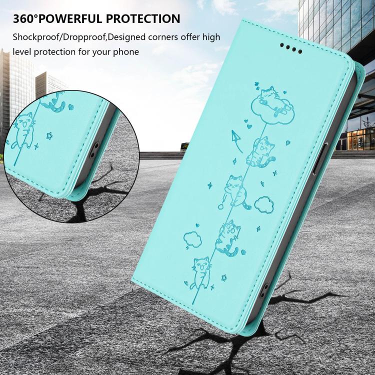 Capa de Telefone em Pele Vegana Magnética com RFID e Relevo de Gatos Fofos, Para iPhone 17e / 16e, Para iPhone 17 Pro Max, Para iPhone 17 Pro, Para iPhone 17