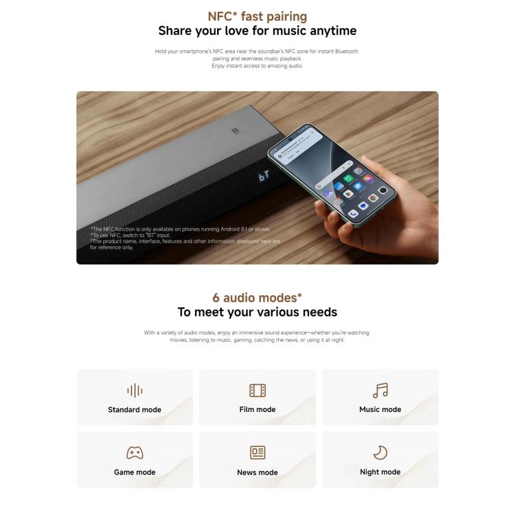 Original Xiaomi Soundbar 2.0 para TV e PC com suporte para ligação NFC, ficha US