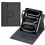 Capa de tablet em pele com teclado Bluetooth retroiluminado e rotação de 360 graus com touchpad, Para iPad Pro 11 2025 / 2024, Para iPad 2025 / 2022, Para iPad Air 11 2025 / iPad Pro 11 2022, Para iPad 10.2 2021 / 2019 / iPad Air 3