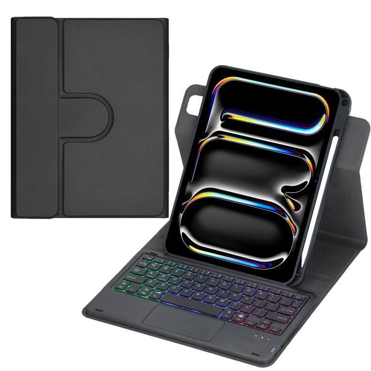 Capa de tablet em pele com teclado Bluetooth retroiluminado e rotação de 360 graus com touchpad, Para iPad Pro 11 2025 / 2024, Para iPad 2025 / 2022, Para iPad Air 11 2025 / iPad Pro 11 2022, Para iPad 10.2 2021 / 2019 / iPad Air 3