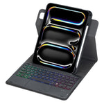 Capa de tablet em pele com teclado Bluetooth retroiluminado e rotação de 360 graus com touchpad, Para iPad Pro 11 2025 / 2024, Para iPad 2025 / 2022, Para iPad Air 11 2025 / iPad Pro 11 2022, Para iPad 10.2 2021 / 2019 / iPad Air 3
