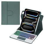 Capa de tablet em pele com teclado Bluetooth retroiluminado e rotação de 360 graus com touchpad, Para iPad Pro 11 2025 / 2024, Para iPad 2025 / 2022, Para iPad Air 11 2025 / iPad Pro 11 2022, Para iPad 10.2 2021 / 2019 / iPad Air 3