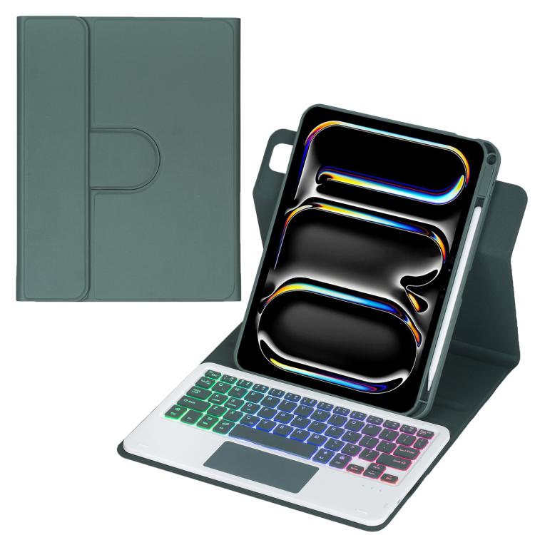 Capa de tablet em pele com teclado Bluetooth retroiluminado e rotação de 360 graus com touchpad, Para iPad Pro 11 2025 / 2024, Para iPad 2025 / 2022, Para iPad Air 11 2025 / iPad Pro 11 2022, Para iPad 10.2 2021 / 2019 / iPad Air 3