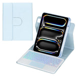 Capa de tablet em pele com teclado Bluetooth retroiluminado e rotação de 360 graus com touchpad, Para iPad Pro 11 2025 / 2024, Para iPad 2025 / 2022, Para iPad Air 11 2025 / iPad Pro 11 2022, Para iPad 10.2 2021 / 2019 / iPad Air 3