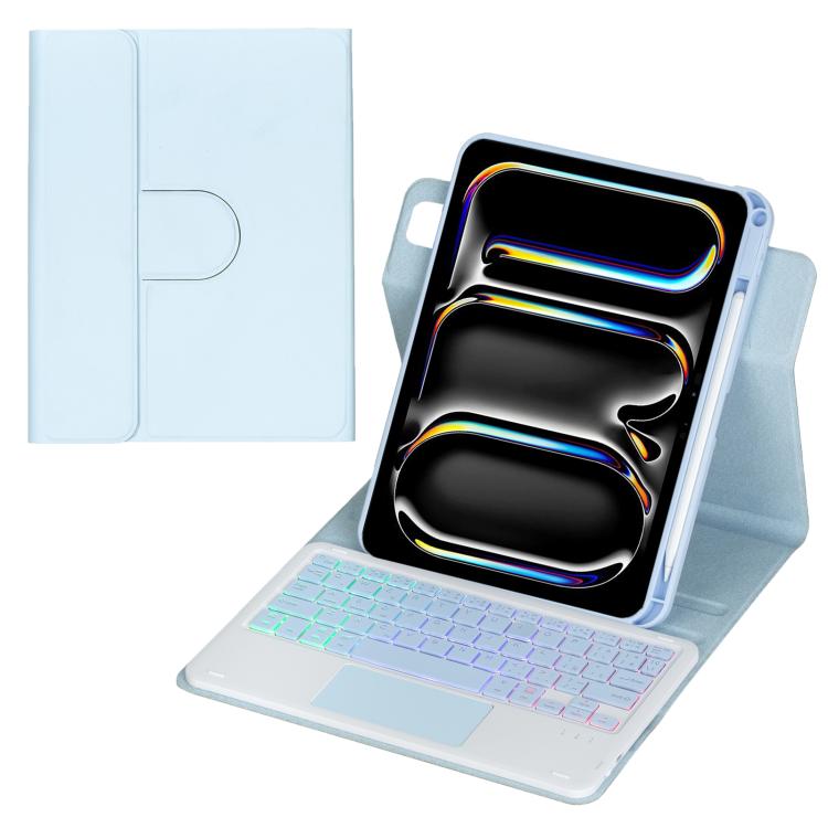 Capa de tablet em pele com teclado Bluetooth retroiluminado e rotação de 360 graus com touchpad, Para iPad Pro 11 2025 / 2024, Para iPad 2025 / 2022, Para iPad Air 11 2025 / iPad Pro 11 2022, Para iPad 10.2 2021 / 2019 / iPad Air 3