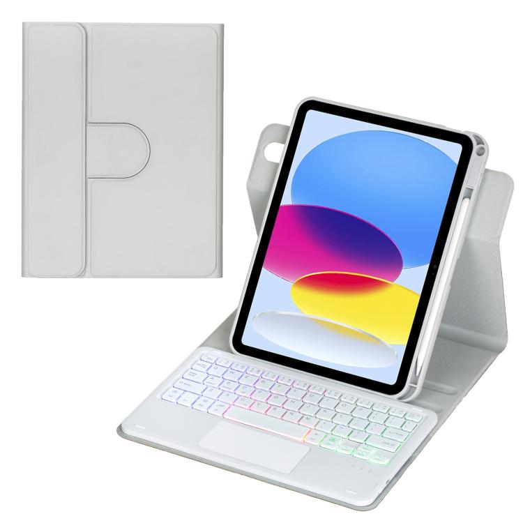 Capa de tablet em pele com teclado Bluetooth retroiluminado e rotação de 360 graus com touchpad, Para iPad Pro 11 2025 / 2024, Para iPad 2025 / 2022, Para iPad Air 11 2025 / iPad Pro 11 2022, Para iPad 10.2 2021 / 2019 / iPad Air 3