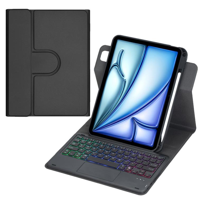 Capa de tablet em pele com teclado Bluetooth retroiluminado e rotação de 360 graus com touchpad, Para iPad Pro 11 2025 / 2024, Para iPad 2025 / 2022, Para iPad Air 11 2025 / iPad Pro 11 2022, Para iPad 10.2 2021 / 2019 / iPad Air 3