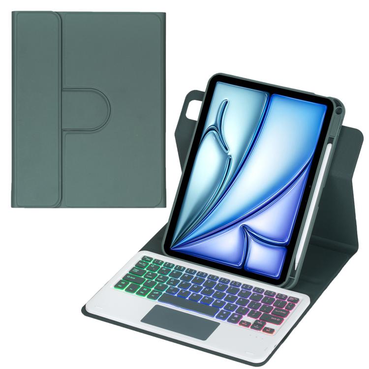 Capa de tablet em pele com teclado Bluetooth retroiluminado e rotação de 360 graus com touchpad, Para iPad Pro 11 2025 / 2024, Para iPad 2025 / 2022, Para iPad Air 11 2025 / iPad Pro 11 2022, Para iPad 10.2 2021 / 2019 / iPad Air 3